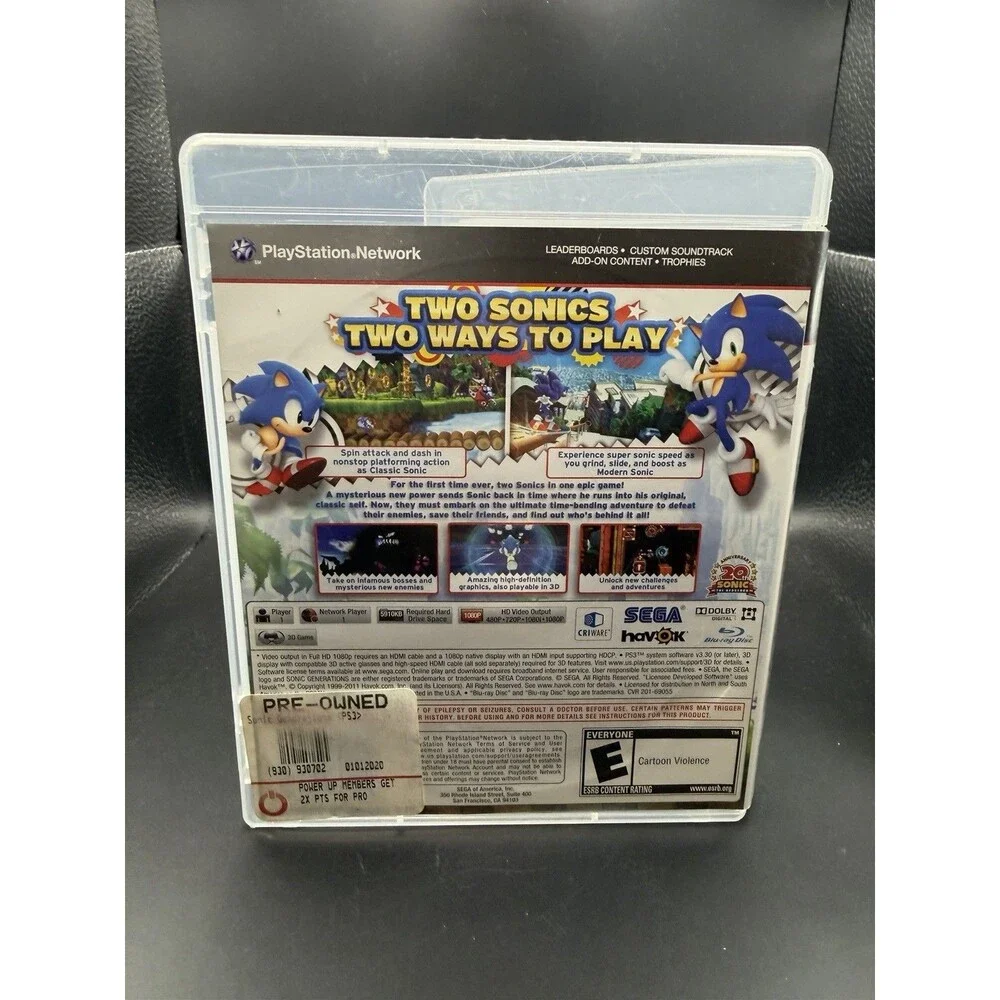 Sonic Generations Sony PlayStation 3 PS3 Complete with Manual CIB Tested